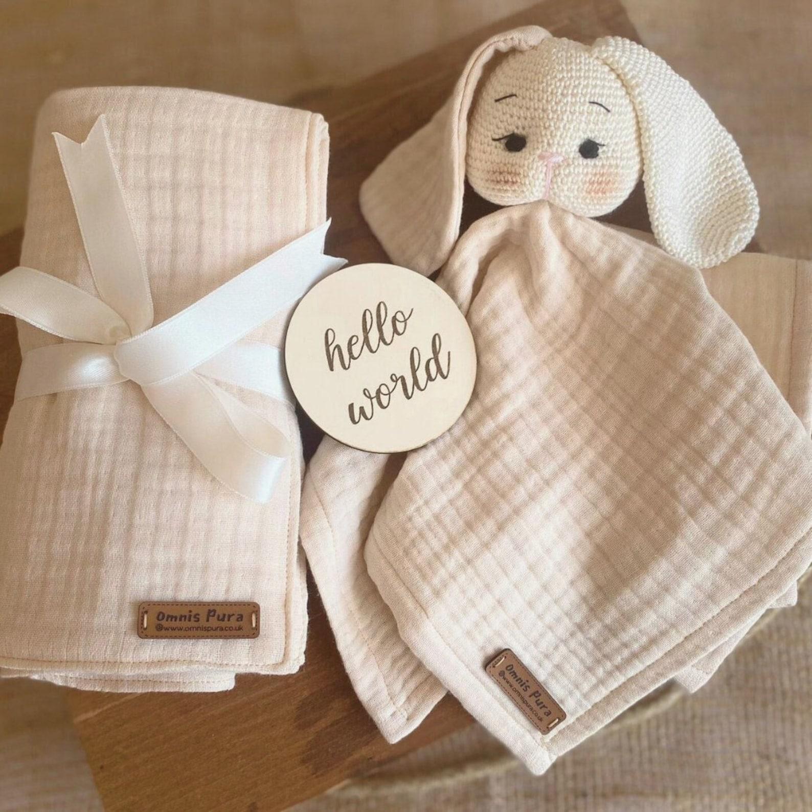 Handmade Organic Cotton Cuddle Bunny & Muslin Blanket Set